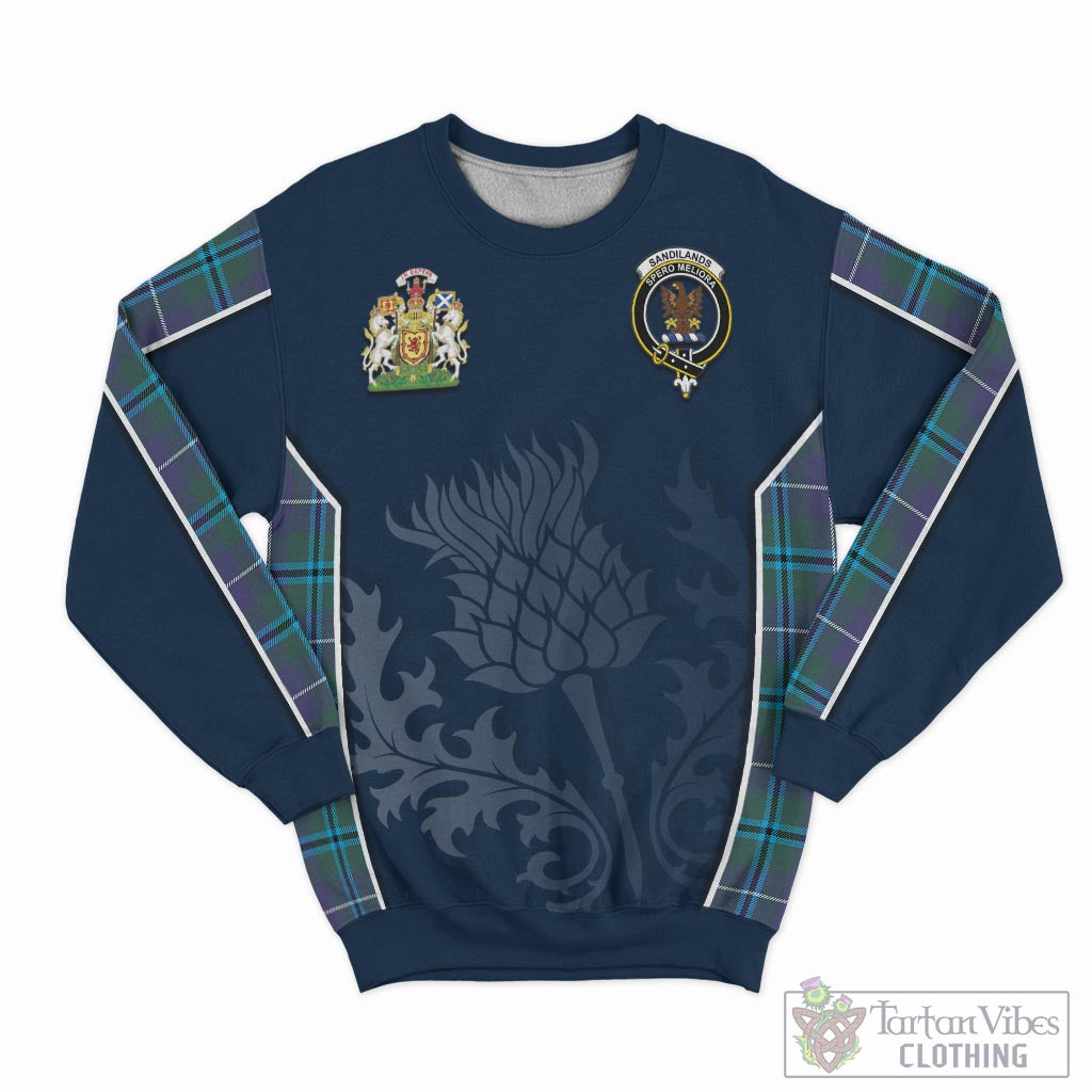 Tartan Vibes Clothing Sandilands Tartan Sweatshirt with Family Crest and Scottish Thistle Vibes Sport Style