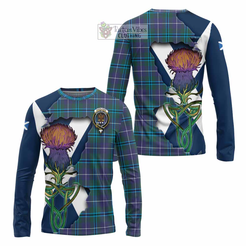 Tartan Vibes Clothing Sandilands Tartan Family Crest Long Sleeve T-Shirt Scottish Thistle Celtic Inspired