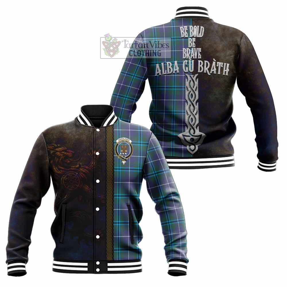 Sandilands Tartan Family Crest Baseball Jacket Alba Gu Brath Be Brave Lion Ancient Style - Tartan Vibes Clothing