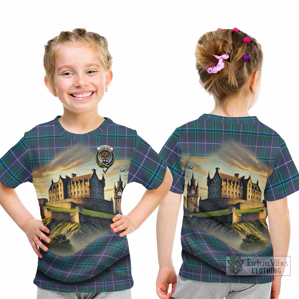 Tartan Vibes Clothing Sandilands Tartan Family Crest Kid T-Shirt with Scottish Ancient Castle Style
