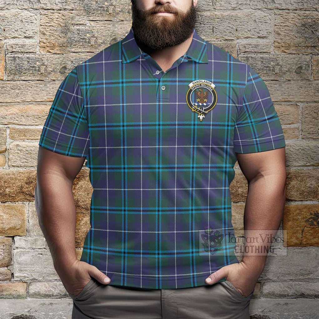 Tartan Vibes Clothing Sandilands Tartan Polo Shirt with Family Crest and Bearded Skull Holding Bottles of Whiskey