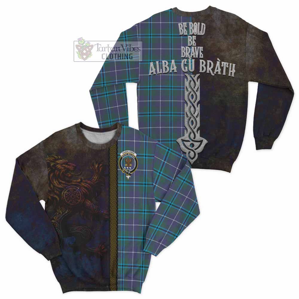 Tartan Vibes Clothing Sandilands Tartan Family Crest Sweatshirt Alba Gu Brath Be Brave Lion Ancient Style