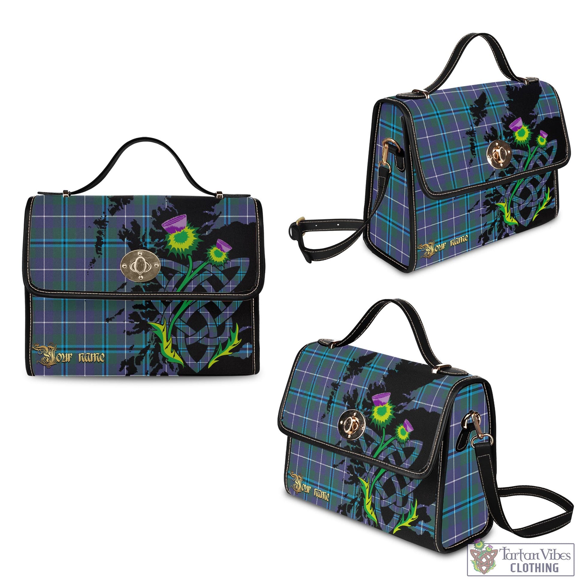 Tartan Vibes Clothing Sandilands Tartan Waterproof Canvas Bag with Scotland Map and Thistle Celtic Accents