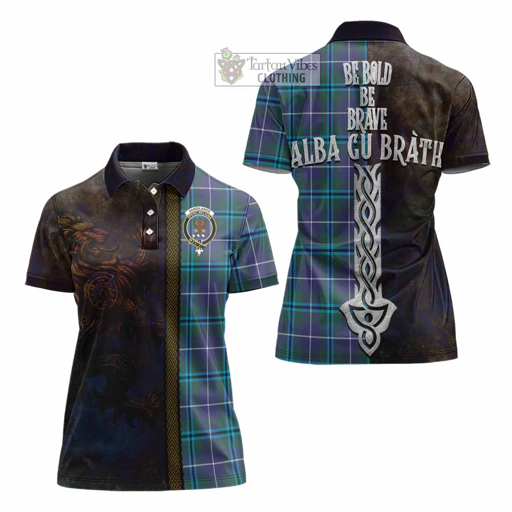 Tartan Vibes Clothing Sandilands Tartan Family Crest Women's Polo Shirt Alba Gu Brath Be Brave Lion Ancient Style