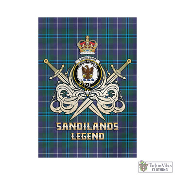 Sandilands Tartan Garden Flag with Clan Crest and the Golden Sword of Courageous Legacy