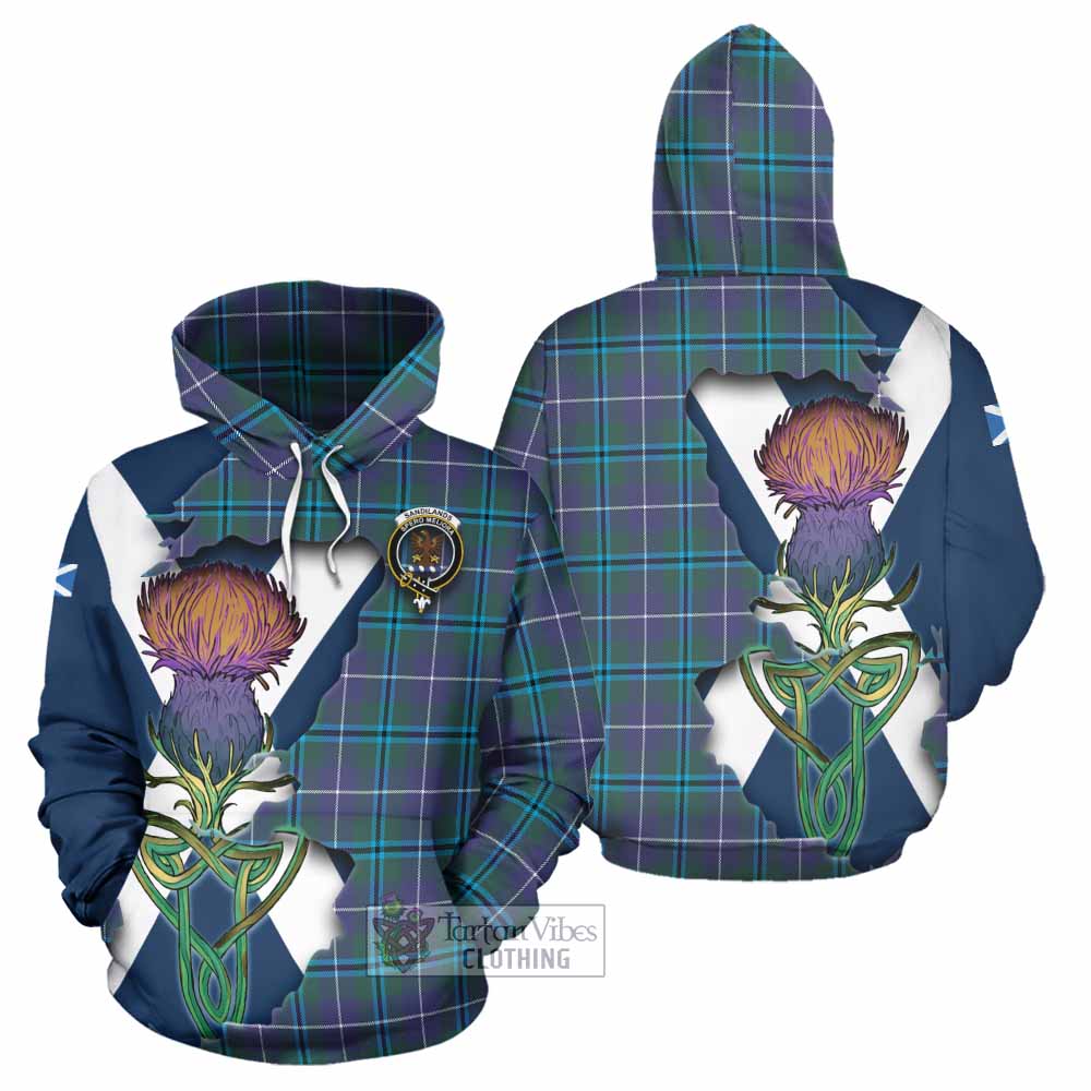 Tartan Vibes Clothing Sandilands Tartan Family Crest Hoodie Scottish Thistle Celtic Inspired