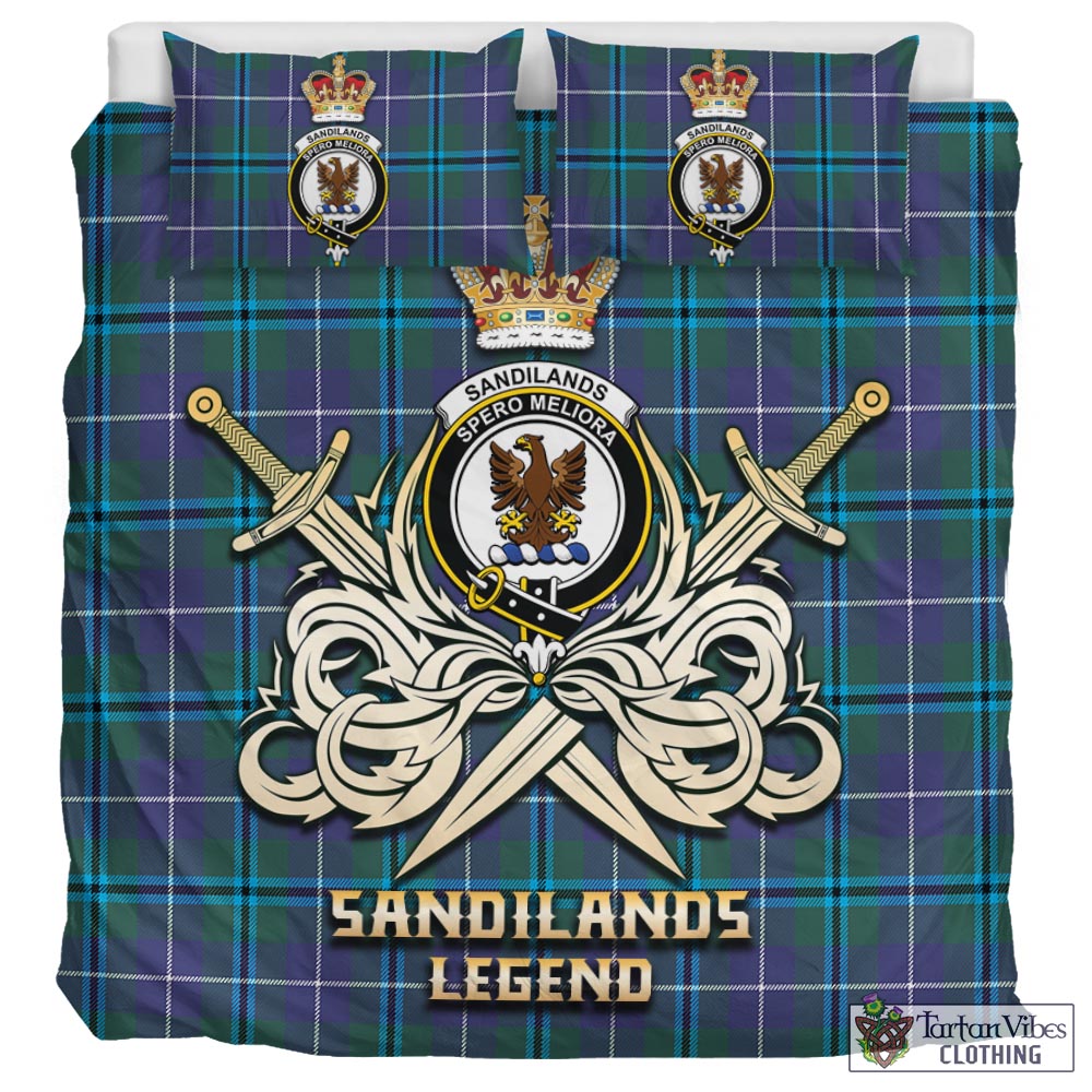 Tartan Vibes Clothing Sandilands Tartan Bedding Set with Clan Crest and the Golden Sword of Courageous Legacy