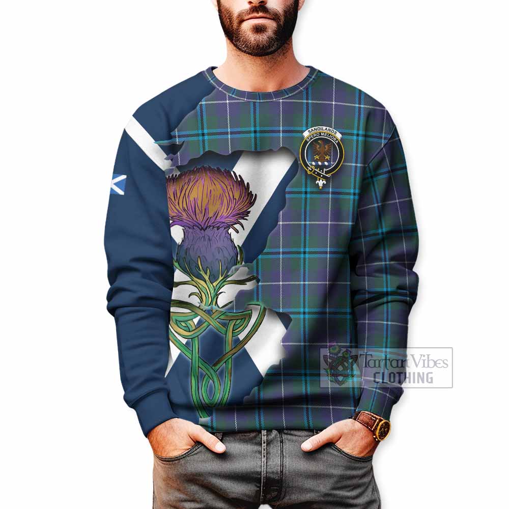 Tartan Vibes Clothing Sandilands Tartan Family Crest Sweatshirt Scottish Thistle Celtic Inspired