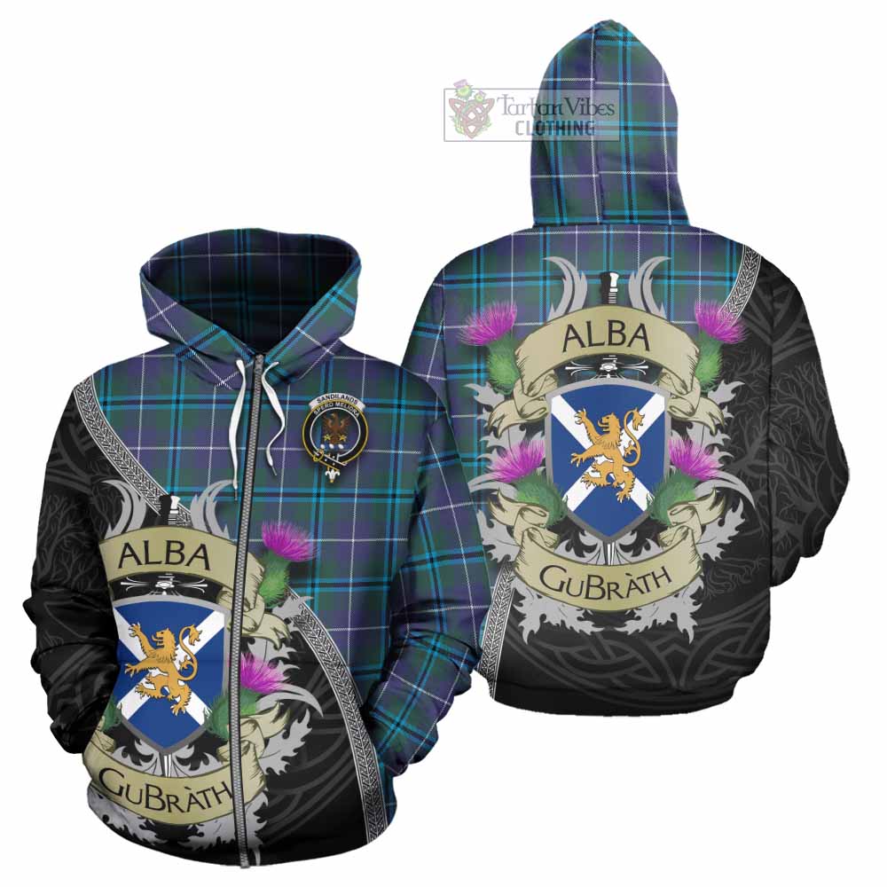 Tartan Vibes Clothing Sandilands Tartan Family Crest Hoodie Lion Rampant Royal Thistle Shield Celtic Inspired