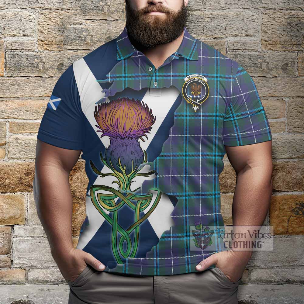 Tartan Vibes Clothing Sandilands Tartan Family Crest Polo Shirt Scottish Thistle Celtic Inspired