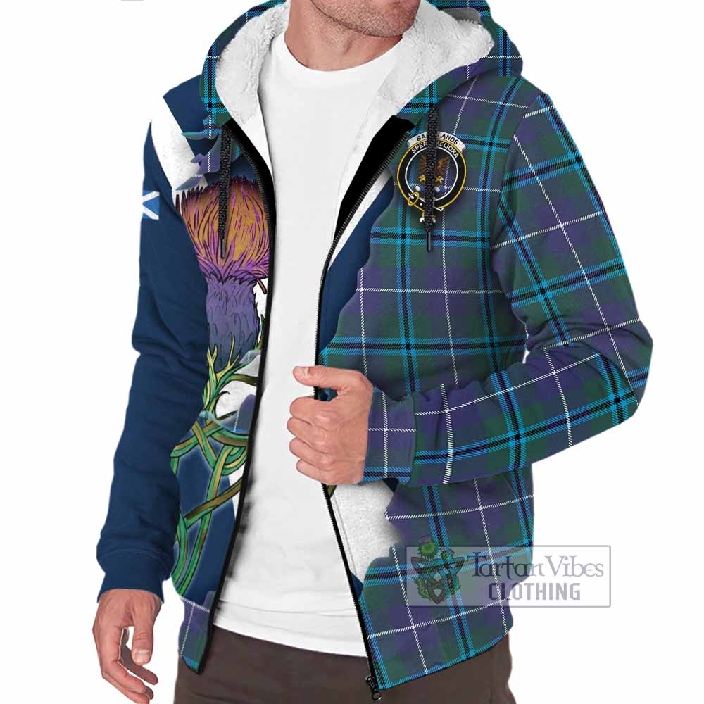 Tartan Vibes Clothing Sandilands Tartan Family Crest Sherpa Hoodie Scottish Thistle Celtic Inspired