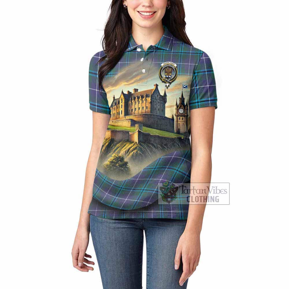 Tartan Vibes Clothing Sandilands Tartan Family Crest Women's Polo Shirt with Scottish Ancient Castle Stype