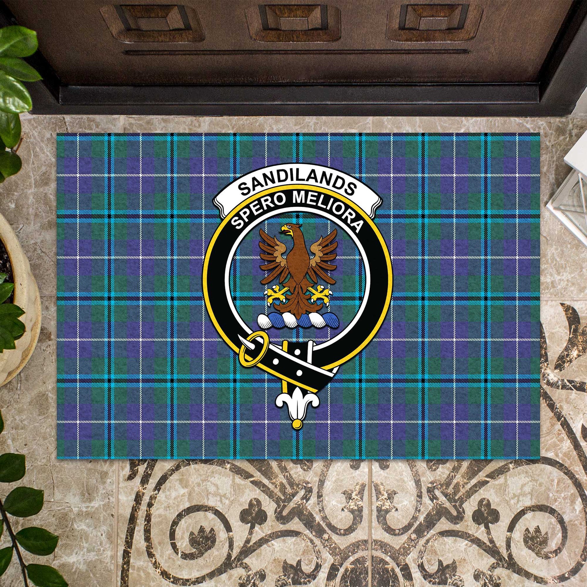 Sandilands Tartan Rubber Doormat with Family Crest - Tartan Vibes Clothing
