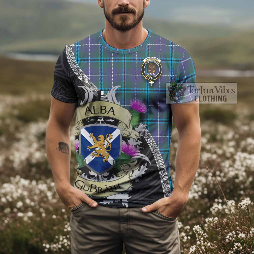 Tartan Vibes Clothing Sandilands Tartan Family Crest T-Shirt Lion Rampant Royal Thistle Shield Celtic Inspired
