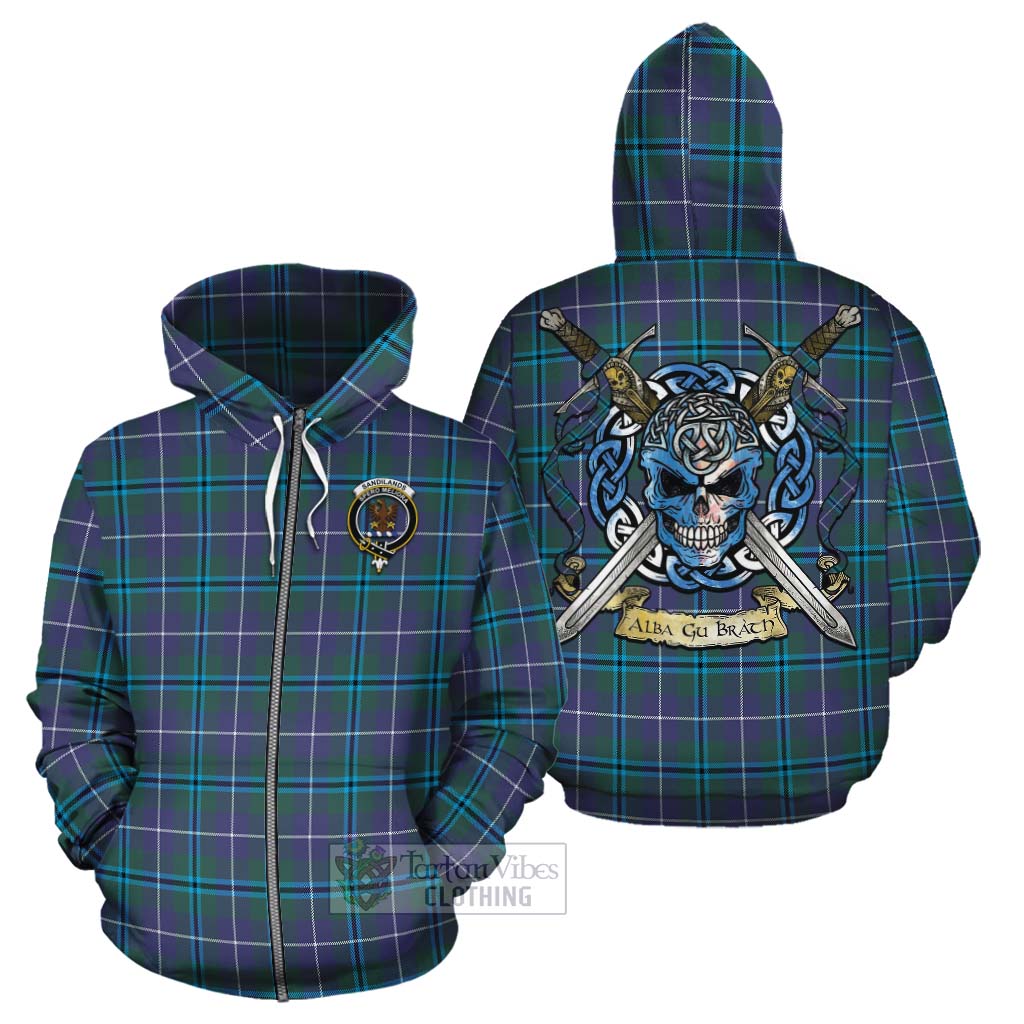 Tartan Vibes Clothing Sandilands Tartan Cotton Hoodie with Family Crest Celtic Skull Style