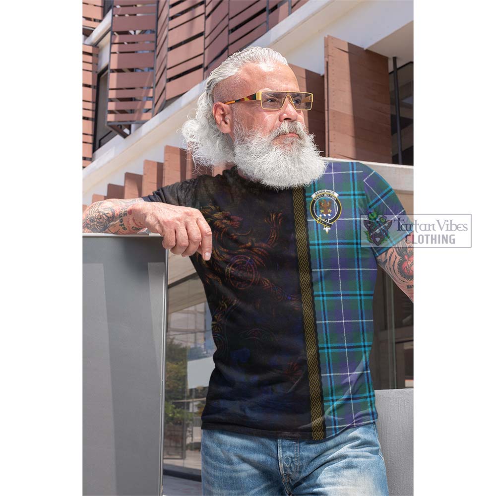 Tartan Vibes Clothing Sandilands Tartan Family Crest Cotton T-shirt Alba Gu Brath Be Brave Lion Ancient Style