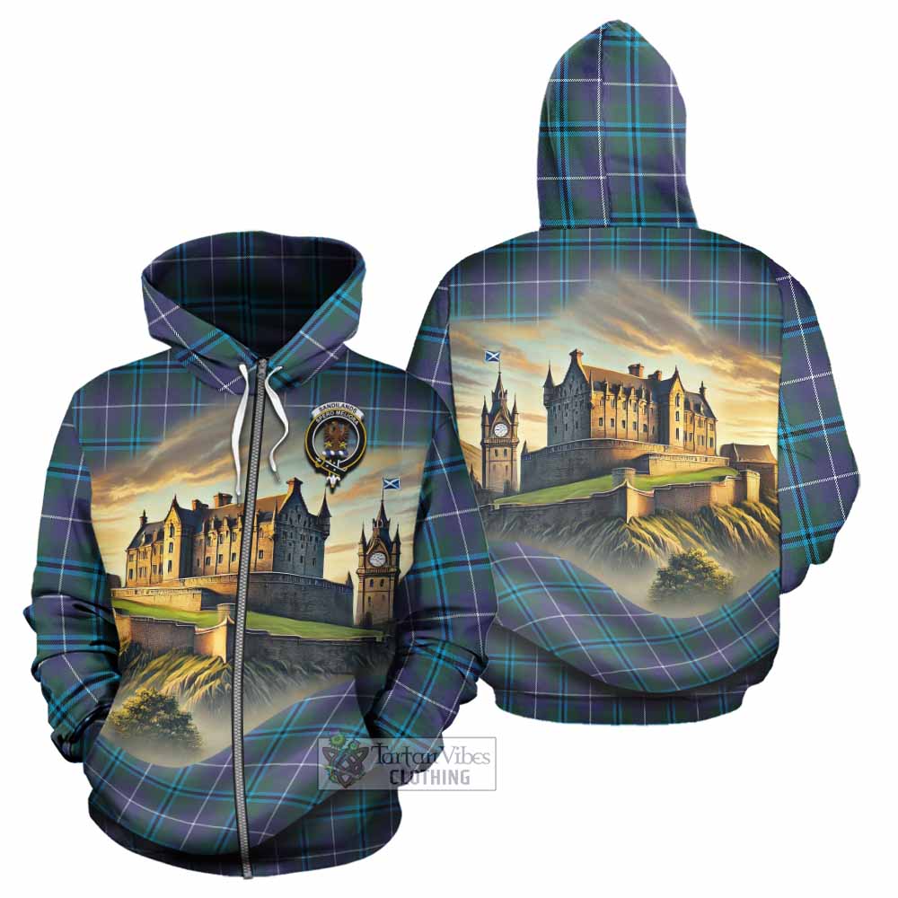 Tartan Vibes Clothing Sandilands Tartan Family Crest Hoodie with Scottish Ancient Castle Style