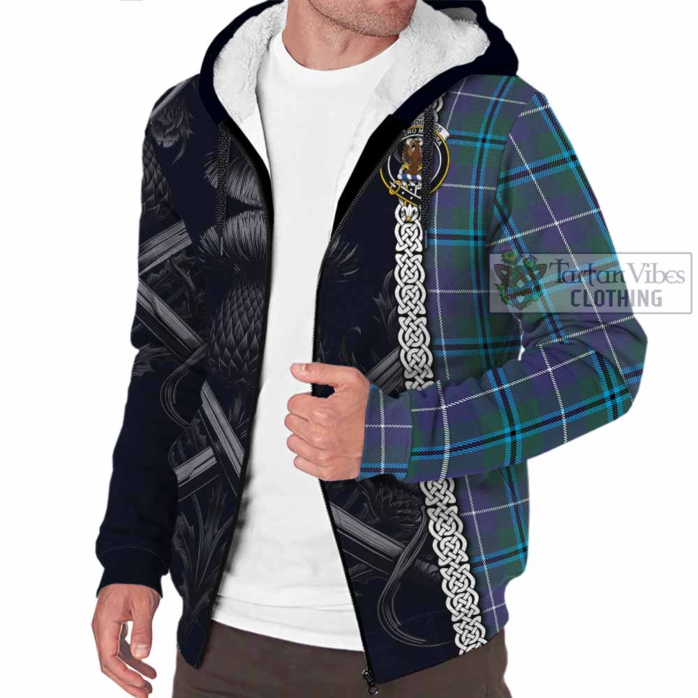 Tartan Vibes Clothing Sandilands Tartan Sherpa Hoodie with Family Crest Cross Sword Thistle Celtic Vibes