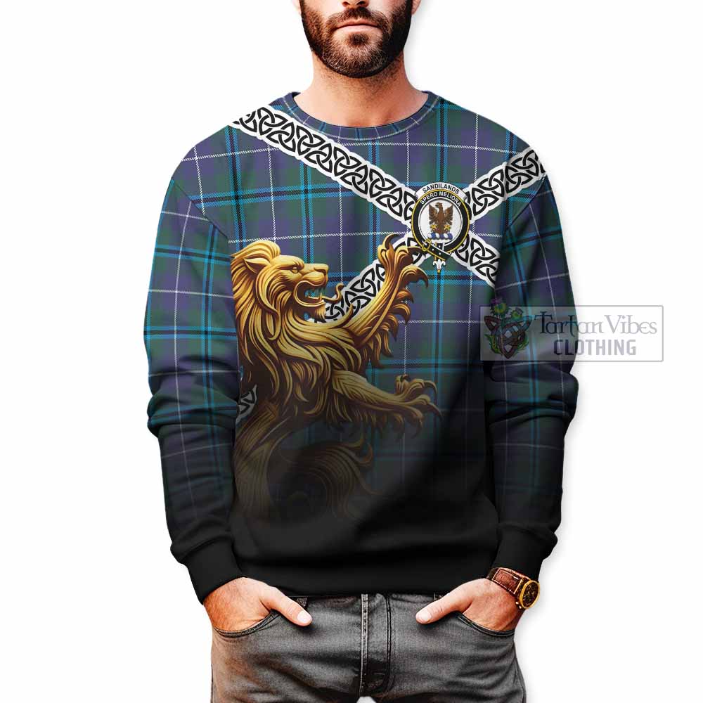Sandilands Crest Tartan Sweatshirt with Golden Lion Emblem Celtic Style - Tartan Vibes Clothing