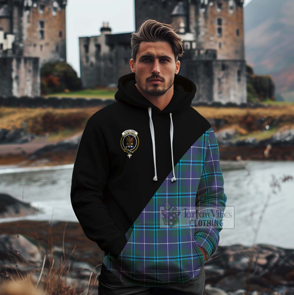 Tartan Vibes Clothing Sandilands Tartan Cotton Hoodie with Family Crest and Military Logo Style