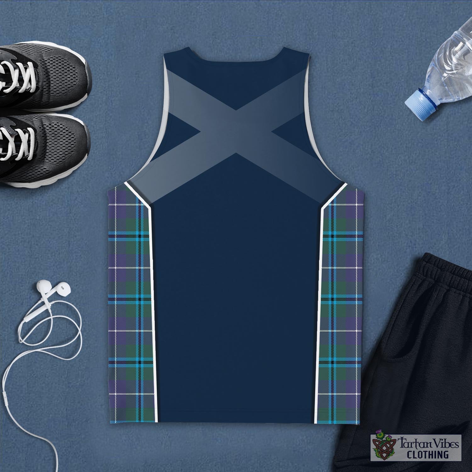 Tartan Vibes Clothing Sandilands Tartan Men's Tanks Top with Family Crest and Scottish Thistle Vibes Sport Style