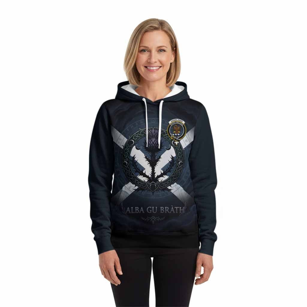 Sandilands Clan Crest Hoodie with Celtic Knot Thistle and Saltire