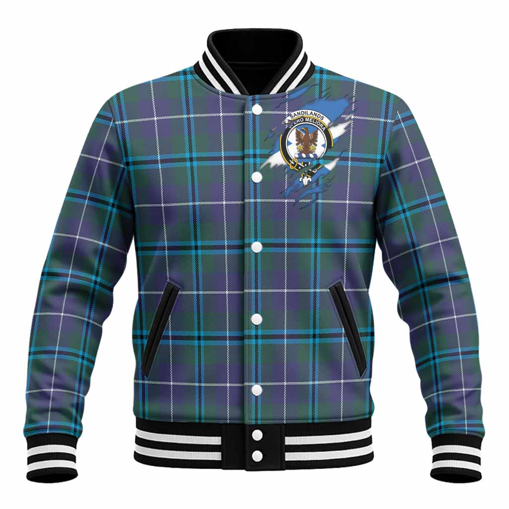 Sandilands Clan Crest In Me Tartan Baseball Jacket Scotland Flag Style