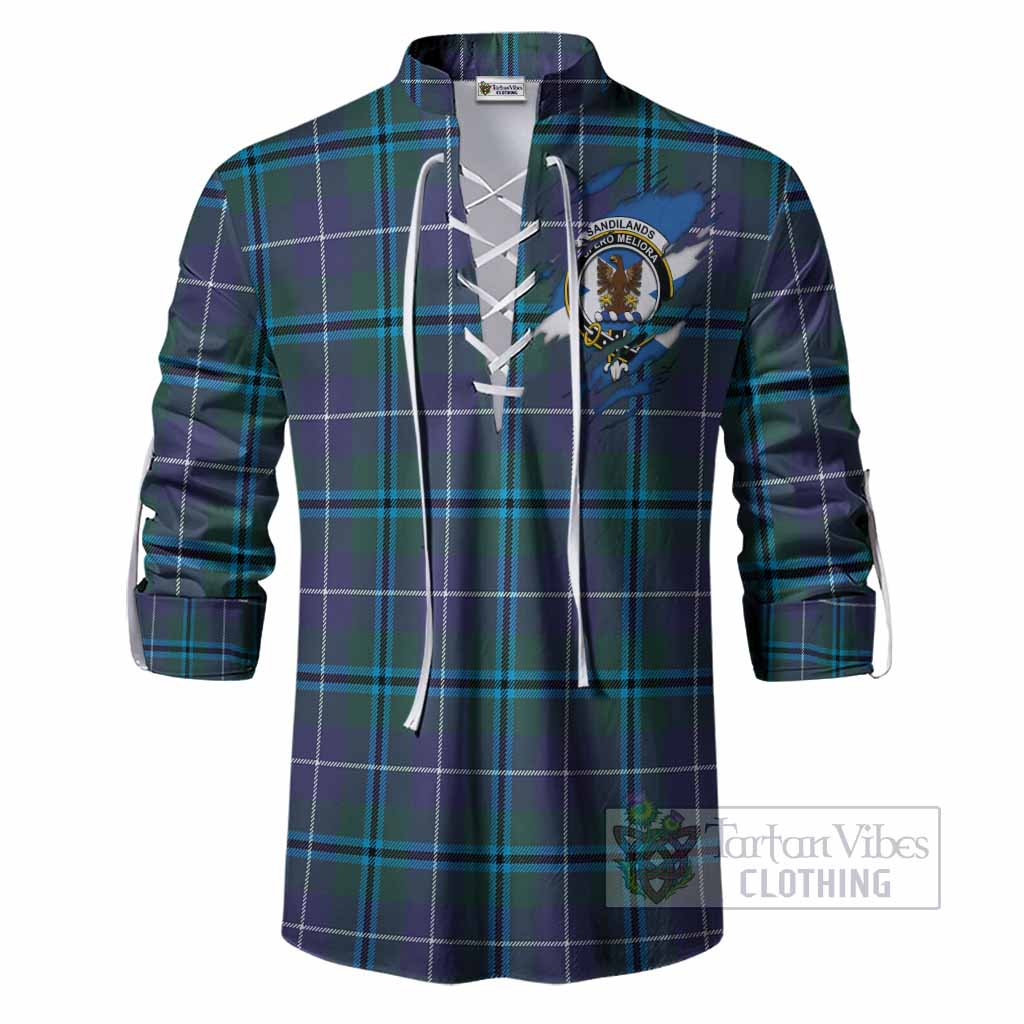 Sandilands Clan Crest In Me Tartan Ghillie Shirt Scotland Flag Style