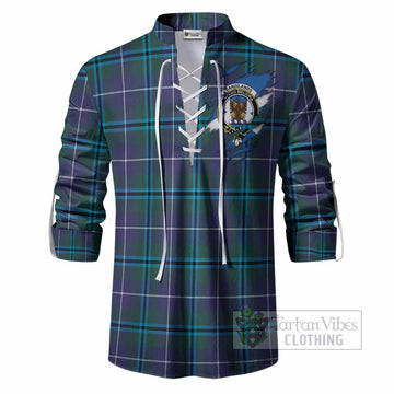 Sandilands Clan Crest In Me Tartan Ghillie Shirt Scotland Flag Style