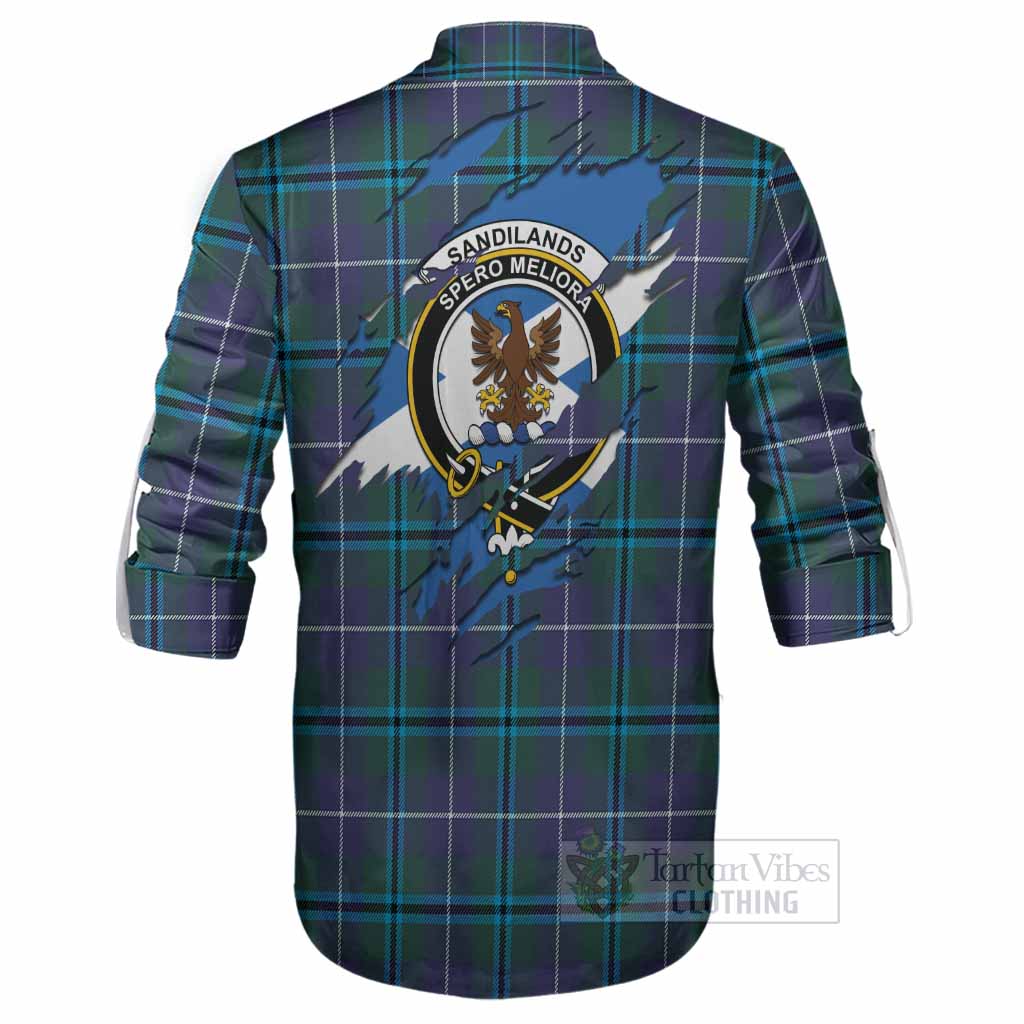 Sandilands Clan Crest In Me Tartan Ghillie Shirt Scotland Flag Style