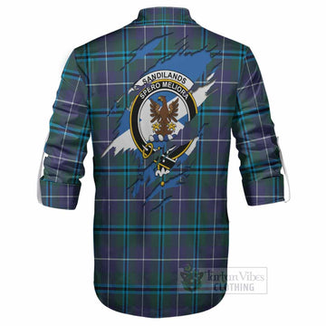 Sandilands Clan Crest In Me Tartan Ghillie Shirt Scotland Flag Style