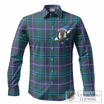 Sandilands Clan Crest In Me Tartan Long Sleeve Button Shirts Scotland Flag Style