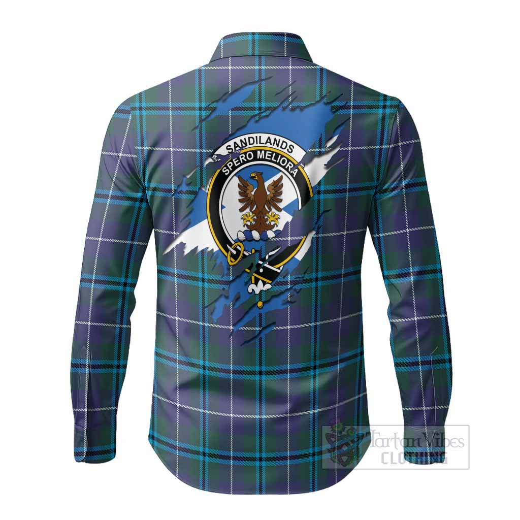 Sandilands Clan Crest In Me Tartan Long Sleeve Button Shirts Scotland Flag Style