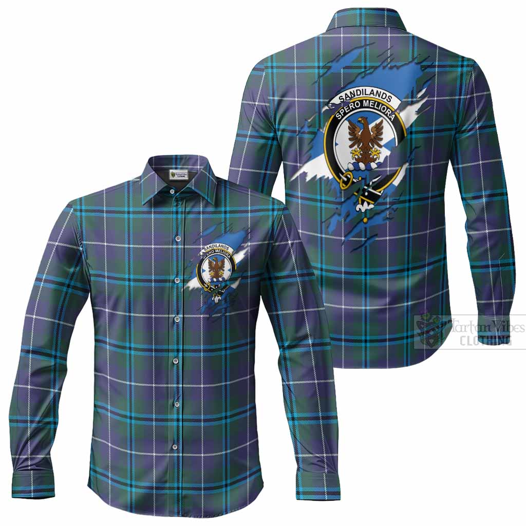 Sandilands Clan Crest In Me Tartan Long Sleeve Button Shirts Scotland Flag Style