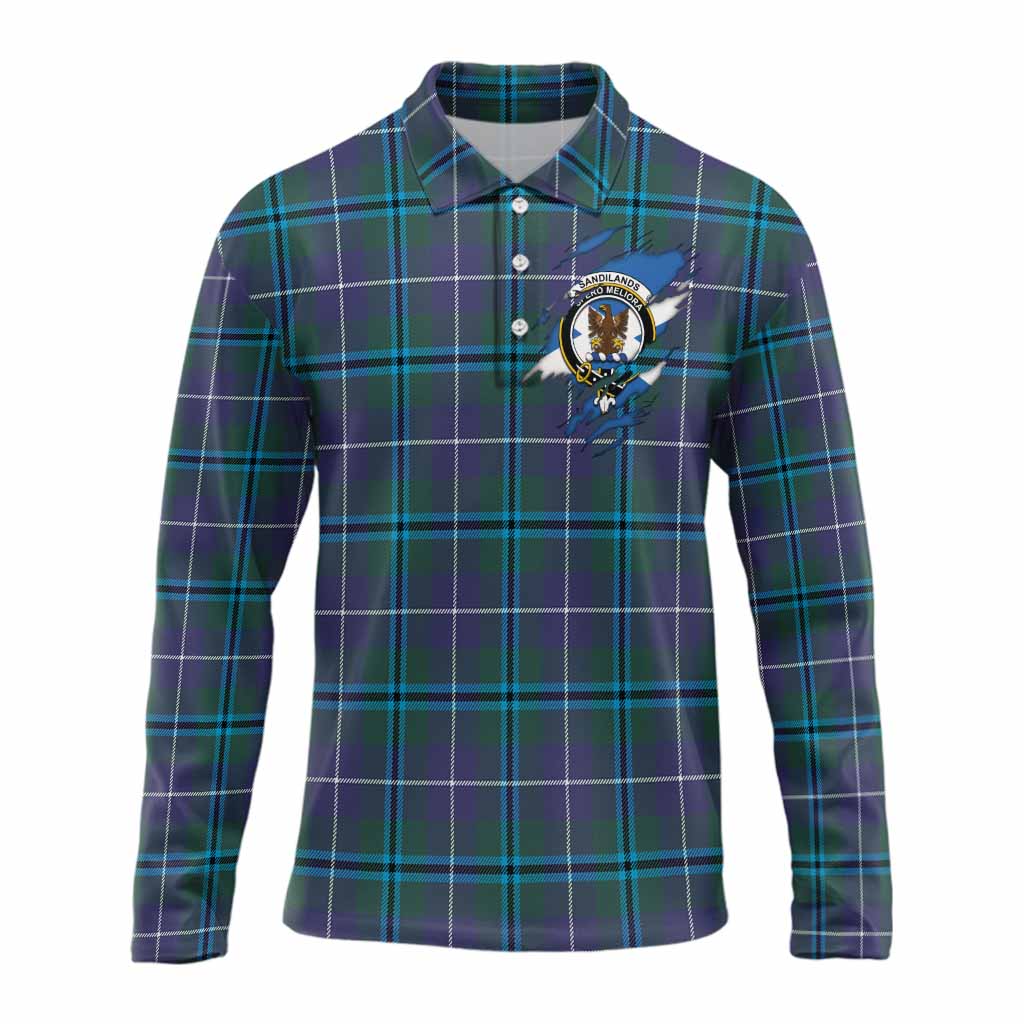 Sandilands Clan Crest In Me Tartan Long Sleeve Polo Shirt Scotland Flag Style