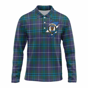 Sandilands Clan Crest In Me Tartan Long Sleeve Polo Shirt Scotland Flag Style