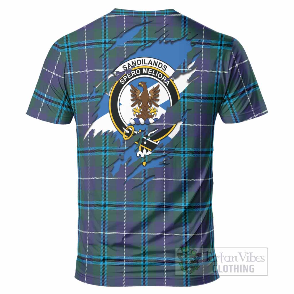 Sandilands Clan Crest In Me Tartan T-Shirt Scotland Flag Style