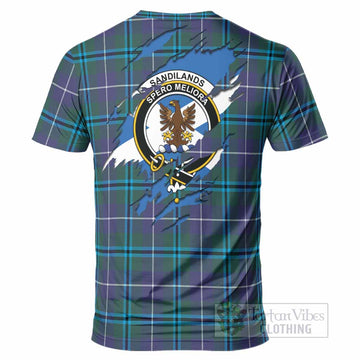Sandilands Clan Crest In Me Tartan T-Shirt Scotland Flag Style