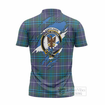 Sandilands Clan Crest In Me Tartan Zipper Polo Shirt Scotland Flag Style