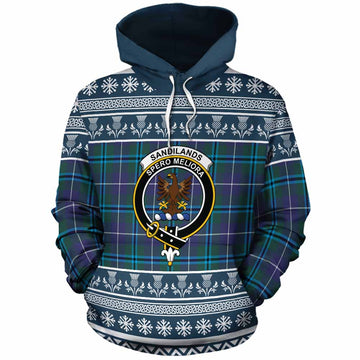 Sandilands Clan Tartan Christmas Cotton Hoodie with Family Crest