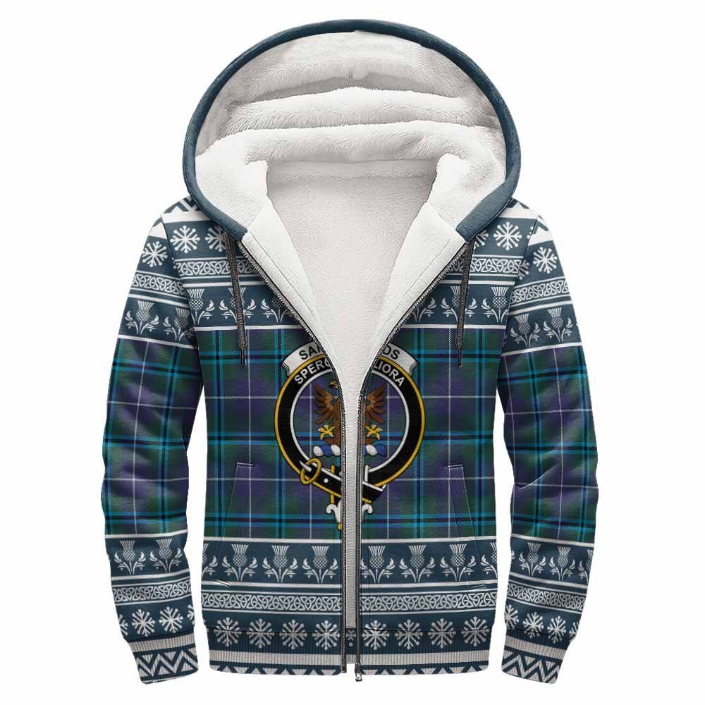 Sandilands Clan Tartan Christmas Fleece Hoodie with Family Crest - Tartan Vibes Clothing