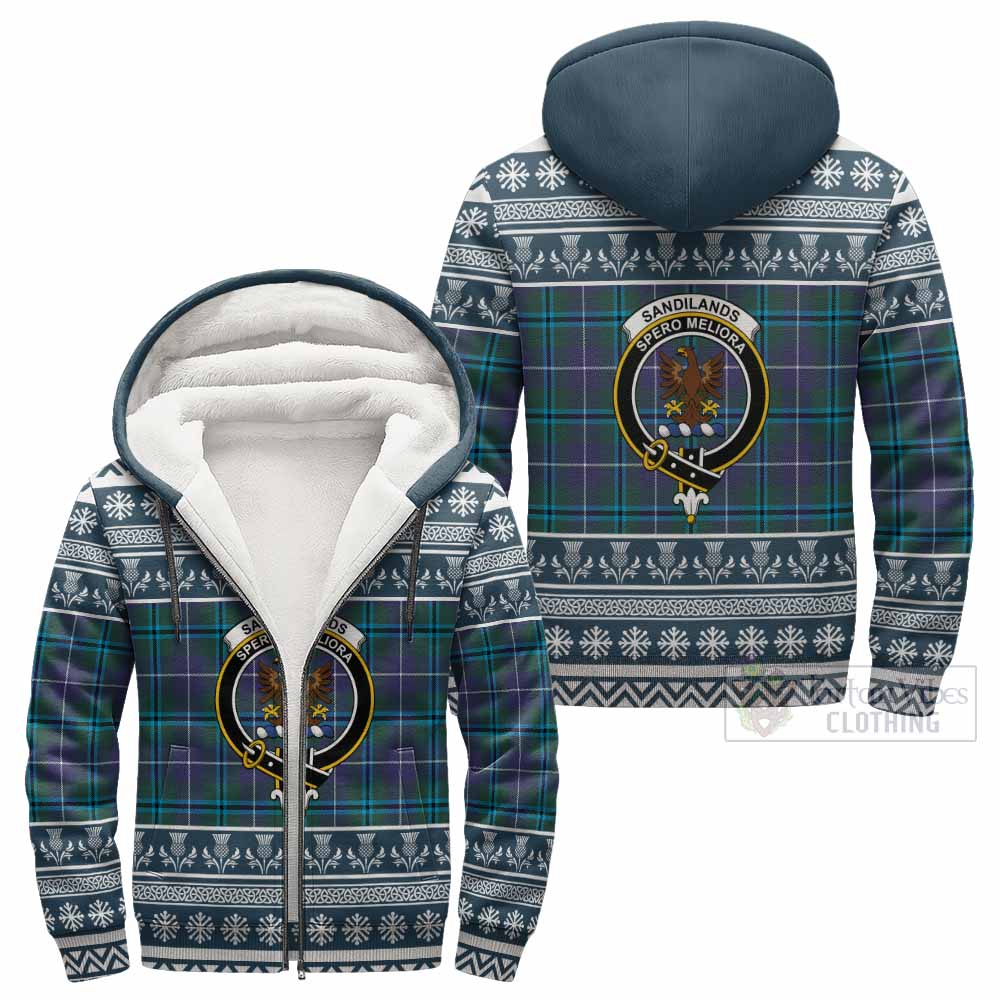 Sandilands Clan Tartan Christmas Fleece Hoodie with Family Crest - Tartan Vibes Clothing