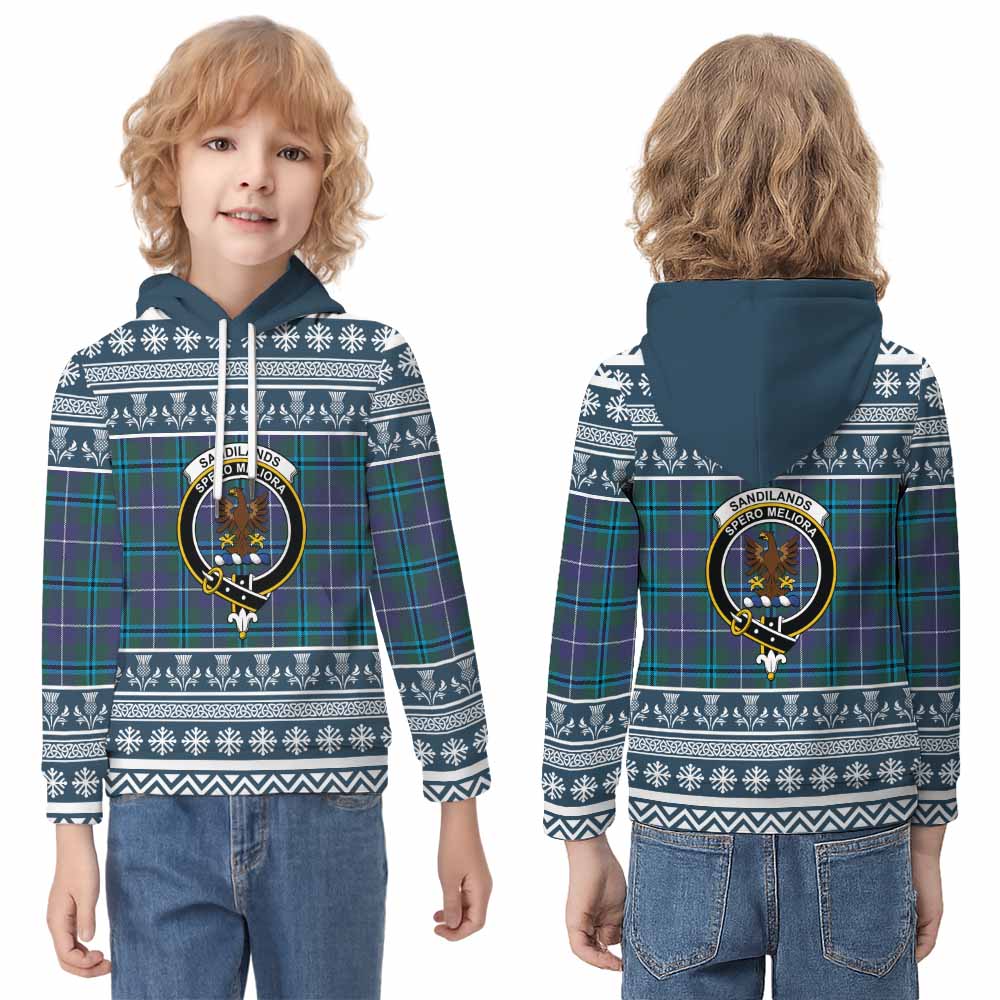 Sandilands Clan Tartan Christmas Kid Hoodie with Family Crest - Tartan Vibes Clothing