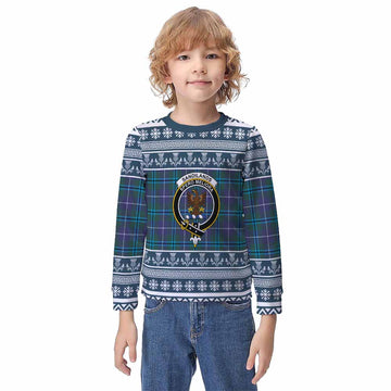 Sandilands Clan Tartan Christmas Kid Ugly Sweatshirt with Family Crest