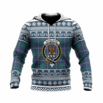 Sandilands Clan Tartan Christmas Knitted Hoodie with Family Crest