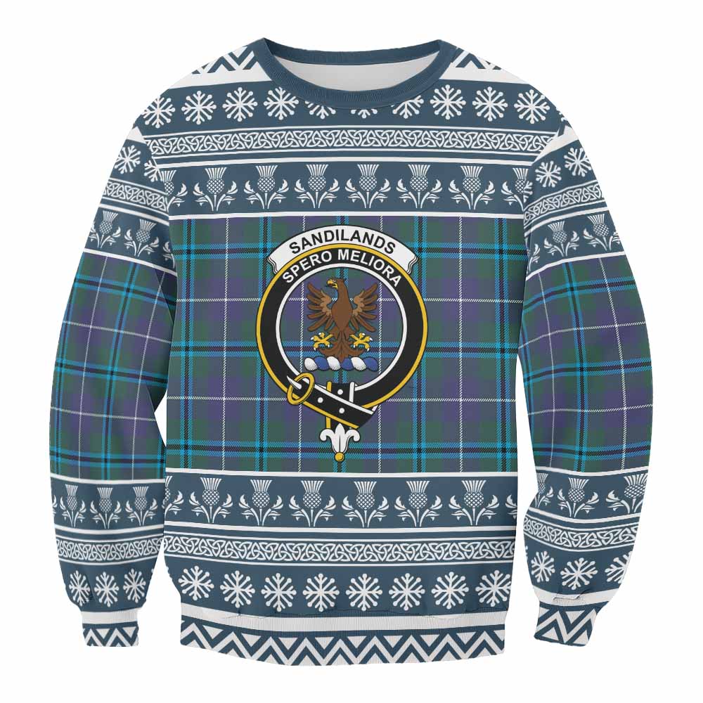 Sandilands Clan Tartan Christmas Sweatshirt with Family Crest - Tartan Vibes Clothing