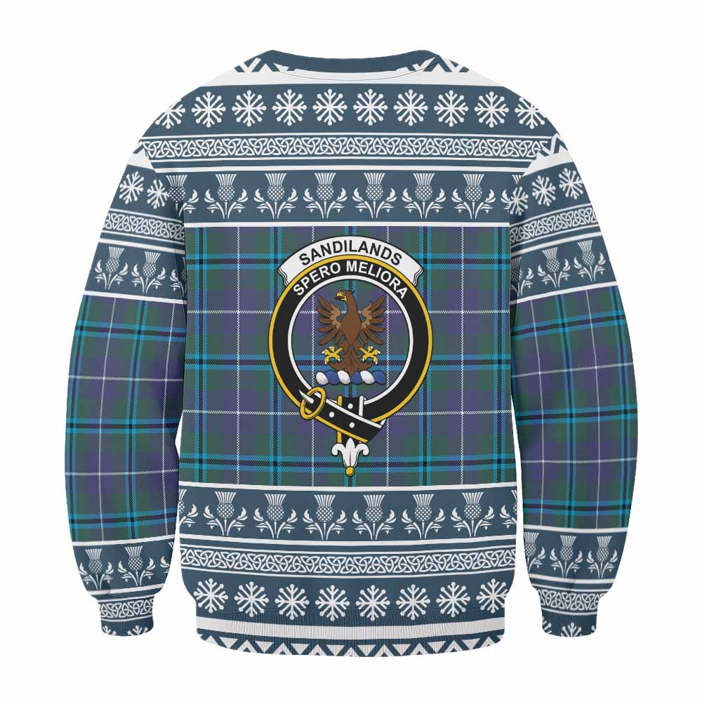 Sandilands Clan Tartan Christmas Sweatshirt with Family Crest - Tartan Vibes Clothing