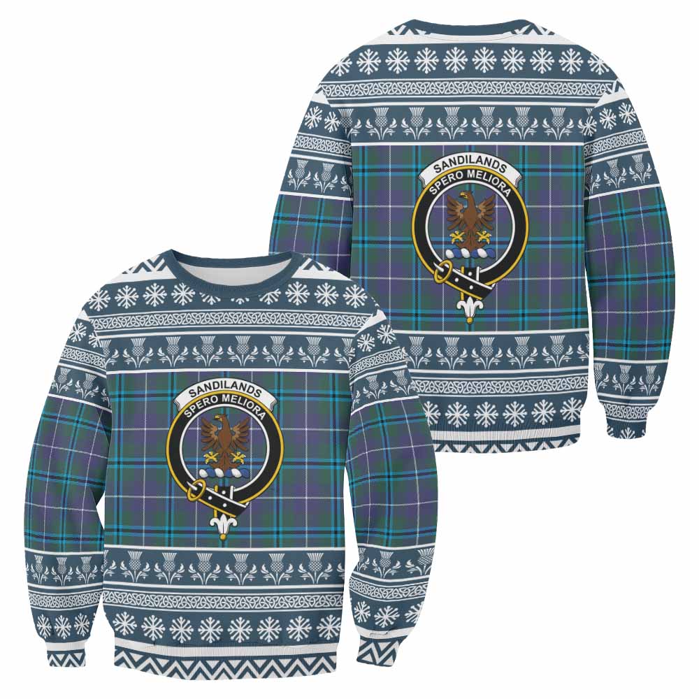 Sandilands Clan Tartan Christmas Sweatshirt with Family Crest - Tartan Vibes Clothing