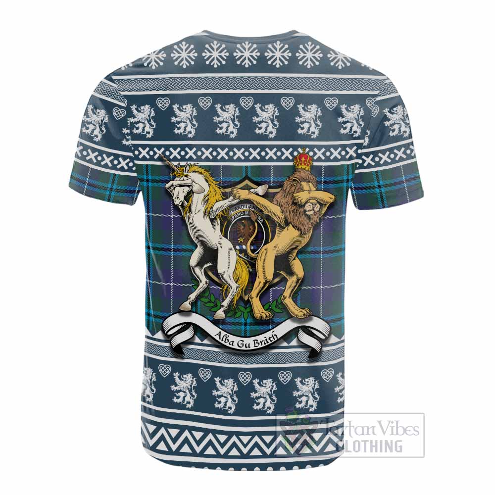 Sandilands Clan Tartan Crest Christmas Cotton T-shirt Coat of Arms Funny Style - Tartan Vibes Clothing