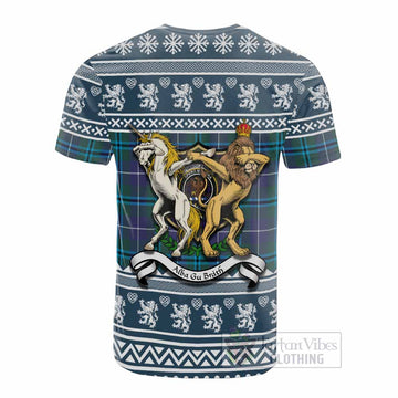 Sandilands Clan Tartan Crest Christmas Cotton T-shirt Coat of Arms Funny Style